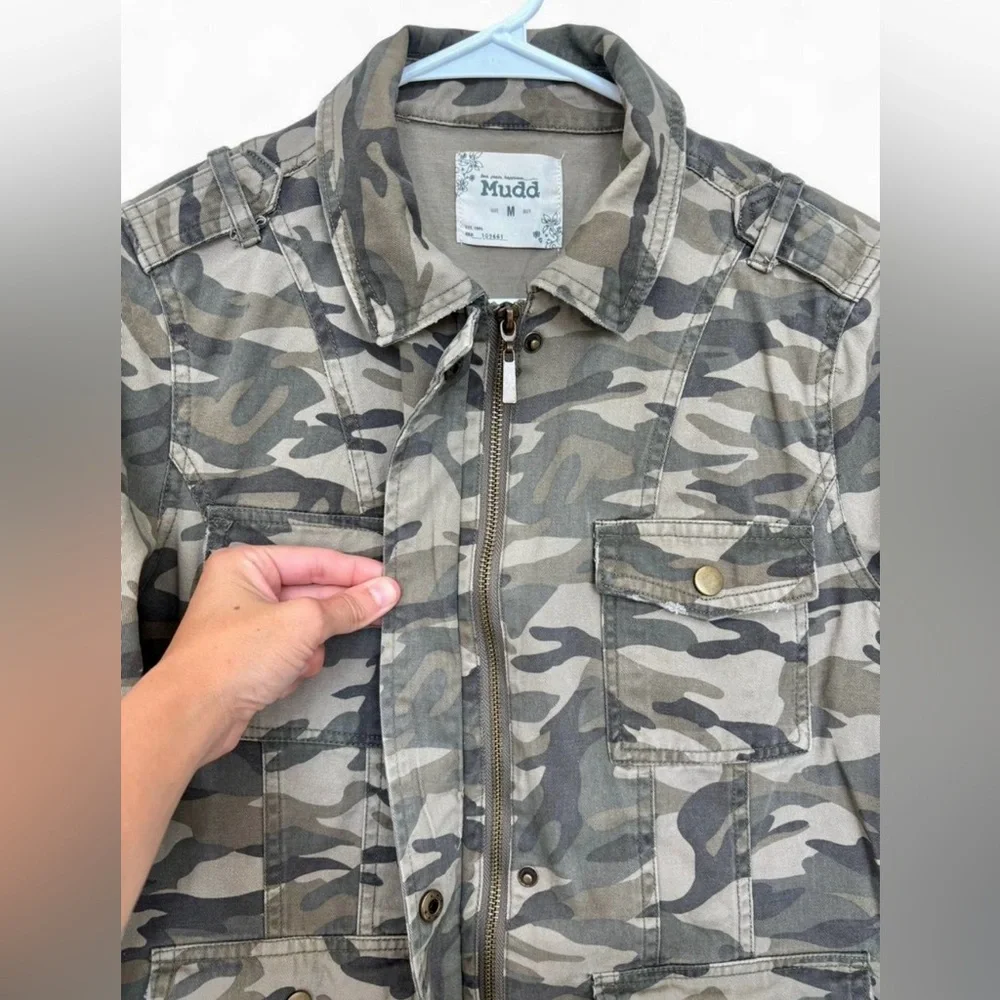 Women's Mudd Camo‎ Full Zip Snap Cotton Military Jacket Size Medium